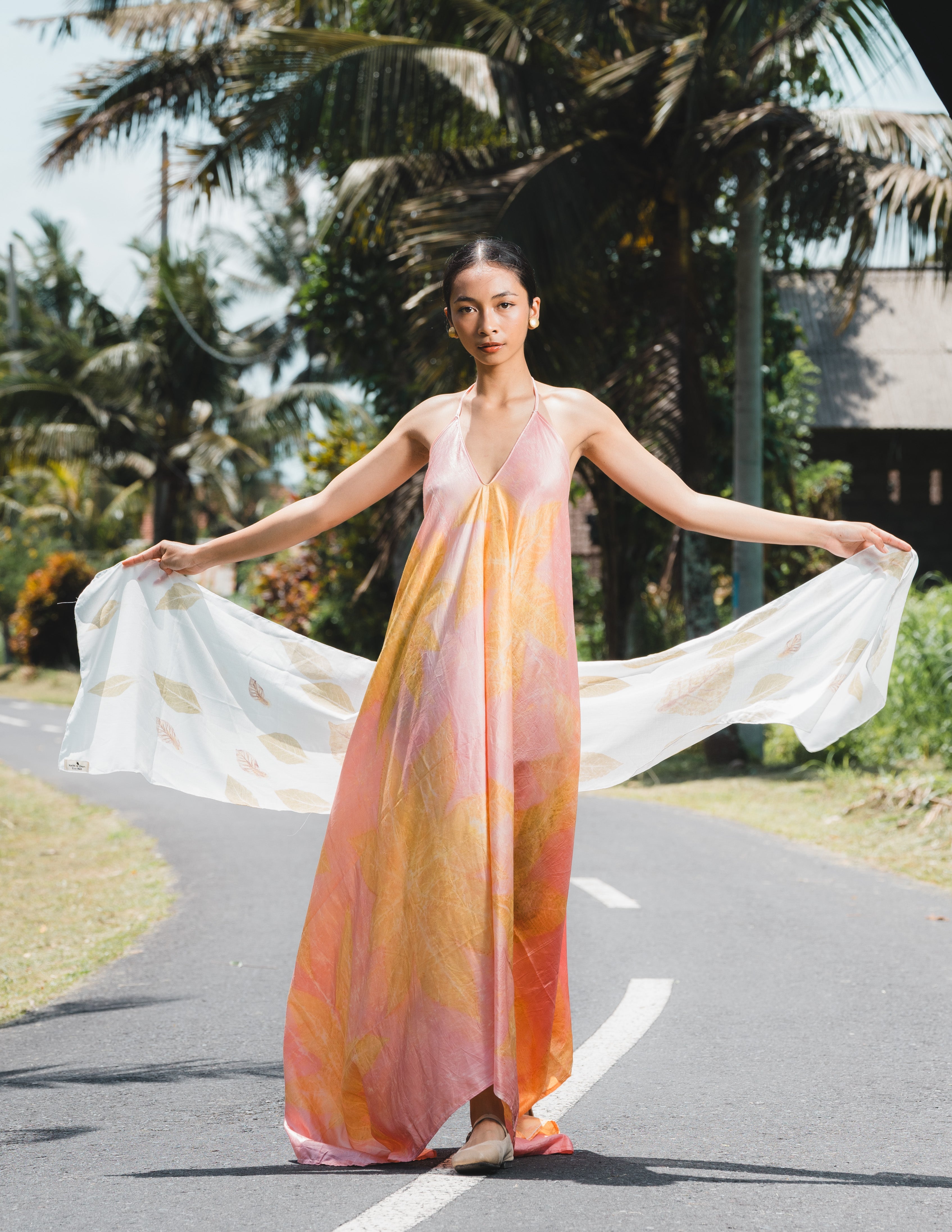 The Goddess – Pink & Yellow Cotton Silk Eco Print Dress